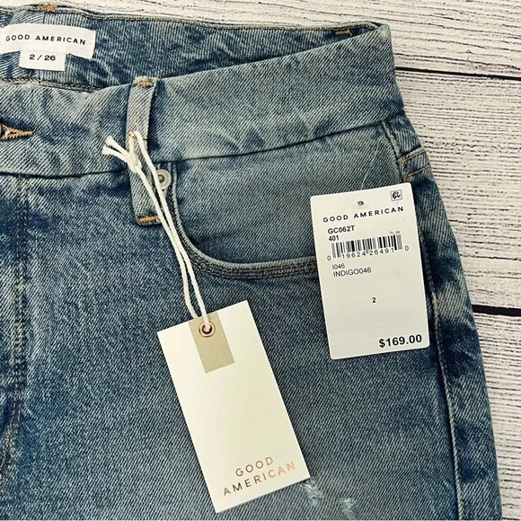 Good American Good Classic Distressed Straight Leg High Rise Jeans Size 2/26 NEW - Picture 9 of 14